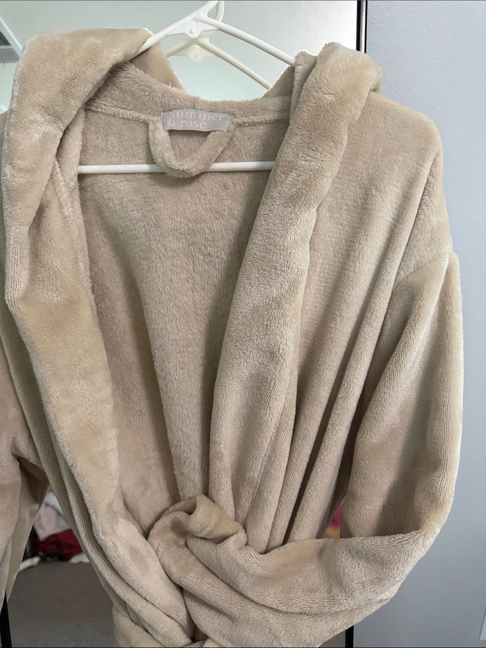 summer & rose Plush Hooded Teddy Robe inTaupe color